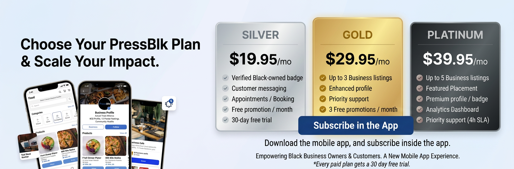 Choose Your PressBlk Plan - Silver Gold Platinum